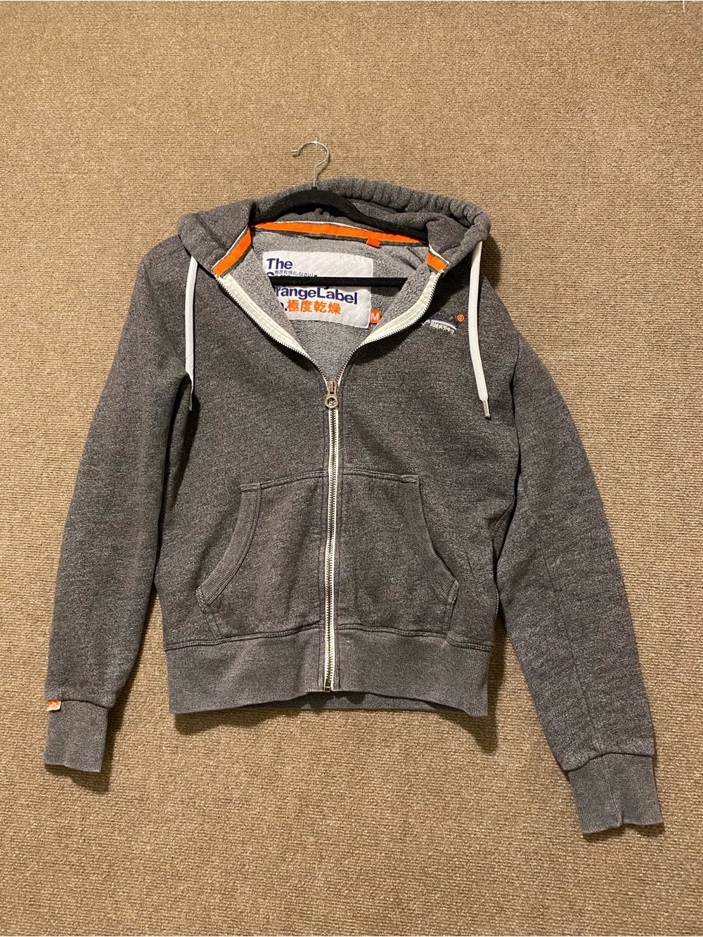 Superdry Orange Label Grey Zip Up Hoodie Sweatshirt Size M